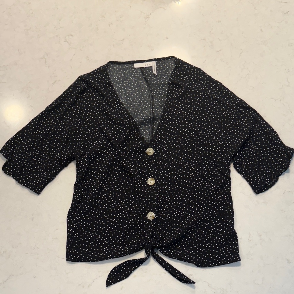 LUQ Black Polka Dot Women's Top Size Small